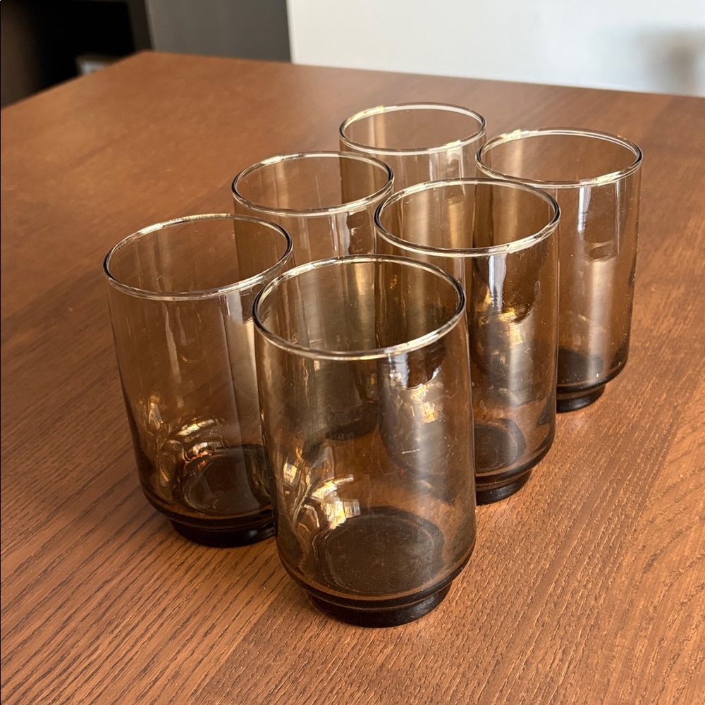 LAST CALL! VINTAGE GLASSWARE - Set of 6 Smoked  Glass Tumblers circa 1970